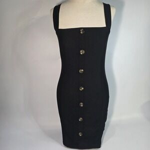 NWOT Bozzolo Black Fitted Stretch Sleeveless Mini Dress Size Small Buttons